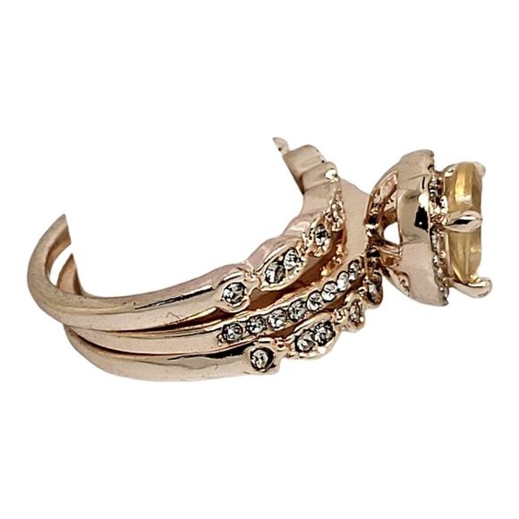 Three Ring Simulated Morganite Pear Round White Cubic Zirconia Ring Set - Picture 3 of 7